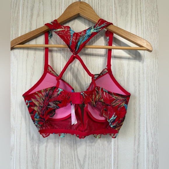 Pink Victoria's Secret Red Tropical Print Lace Date Bra No Underwire Size M LNC - Picture 4 of 4